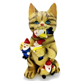 Cat Eating Gnomes Garden Statue Decor Funny Cat Statues Outdoor Garden Sculptures for Lawn Porch Patio, Balcony, Yard, Lawn Ornament Cat Lover Gifts
