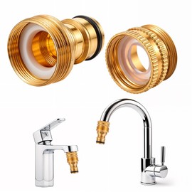 Yuanchu Pack of 2 Universal Tap Connector for Mixer Tap with Two Removable Adapters Hose Adapter Brass Tap Connector Tap Adapter Garden Hose Connector Hose Coupling