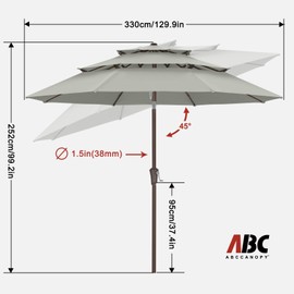 ABCCANOPY 11Ft 3 Tiers Market Umbrella, Outdoor Table Umbrella for Patio, Deck, Backyard (Light Gray)