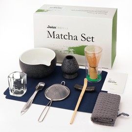 Joiish 10-Pcs Matcha Kit Set, Whisk and Bowl with Spout & Measuring Spoon, Japanese Tea Making Tools, Charcoal Grey
