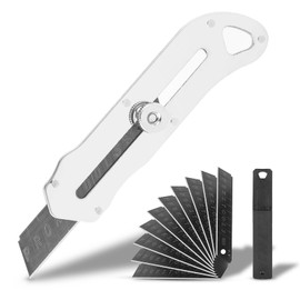 Harita Box Cutter Utility Knife Stainless Steel, Adjustable blades length Heavy Duty Rust Resistance with blackening via phosphating with 10 Pcs SK5 Blades for men women craftmen Quick-Change Bright