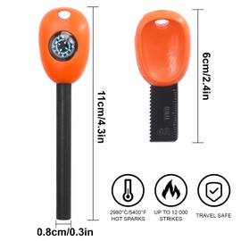 Flint and Steel Fire Starter Kit, 5-in-1 Multifuctional Fire Steel with Compass, Ruler Saws and Whistle Fire Striker Magnesium Rod Emergency Survival Tool for Travelling Camping Hiking 12,000 Strikes