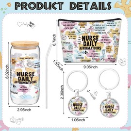 Fullhawl 3 Pcs Nurse Daily Affirmation Gifts Set for Women, Inspirational Gift for Rn Nurse New Mom First Nurse's Day Mother's Day, Daily Affirmations Makeup Bag 16oz Iced Coffee Cup and Keychain Set