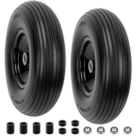 4.00-6 Flat-Free Solid Tire and Wheel 13" Wheelbarrow Tire by Cenipar With 3/4" & 5/8" Grease Bushing and 1.75" Centered Hub 4.00-6 tire and wheel for Garden Cart Trolley Hand Truck, 2 PC