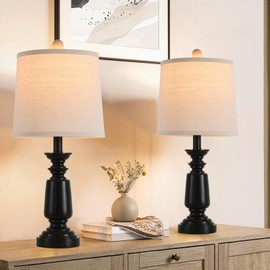 Terpsichore Lamps Set of 2 Modern Farmhouse Table Lamp Bedside Reading Lights Living Room End Lamps Bedroom Night Light,High 22.5 Inch,Matte Black,with Fabric Lamp Shade,Bulb Not Included