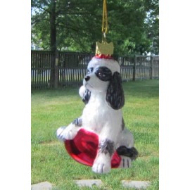 Glass Ornament CAVALIER KING CHARLES B/W w/Holiday Bulb  Retired