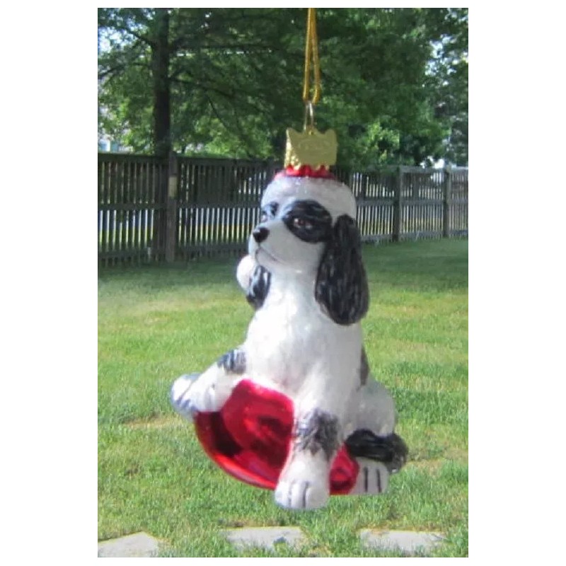Glass Ornament CAVALIER KING CHARLES B/W w/Holiday Bulb Retired