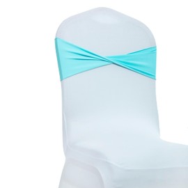 MDS Pack of 25 Spandex Chair Sashes Bows Elastic Stretch Dining Chair Bands Ties Without Slider Buckle Universal fits for Wedding Baby Shower Birthday Party Banquet Event Decoration - Aqua Blue