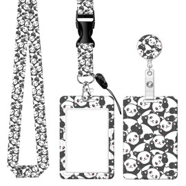 SUPSLOTH ID Badge Holder with Retractable Badge Reel Clip and Lanyard, Cute Card Name Tag Lanyard Vertical ID Protector Bage Clips for Nurse Doctor Teacher Student (Cute Smile Panda)
