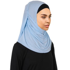Lenmipot - Jersey de hiyab de algodón musulmán de alta elasticidad, 2 unidades, bufanda de hiyab suave para mujer (bufanda + gorra inferior), 11 azul cielo., Talla única