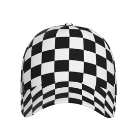 Black and White Checkered Baseball Cap Hats Adjustable Trucker Hat Outdoor Sun Cap for Men Women Dad Hat