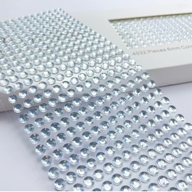 DoTebpa 4032 Pieces 6 mm Bling Rhinestone Sticker Sheet Gem Diamond self Adhesive for Scrapbooking Embellishments and DIY Crafts, Wedding, Decor (Silver)