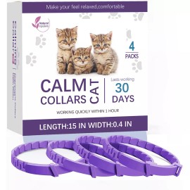 Unbranded 3/4 Pack Calming Collar for Cats/ Dogs - Cat Pheromone Collar -Adjustable Kitten - Cat-4 pcs-Purple, 30 DAYS