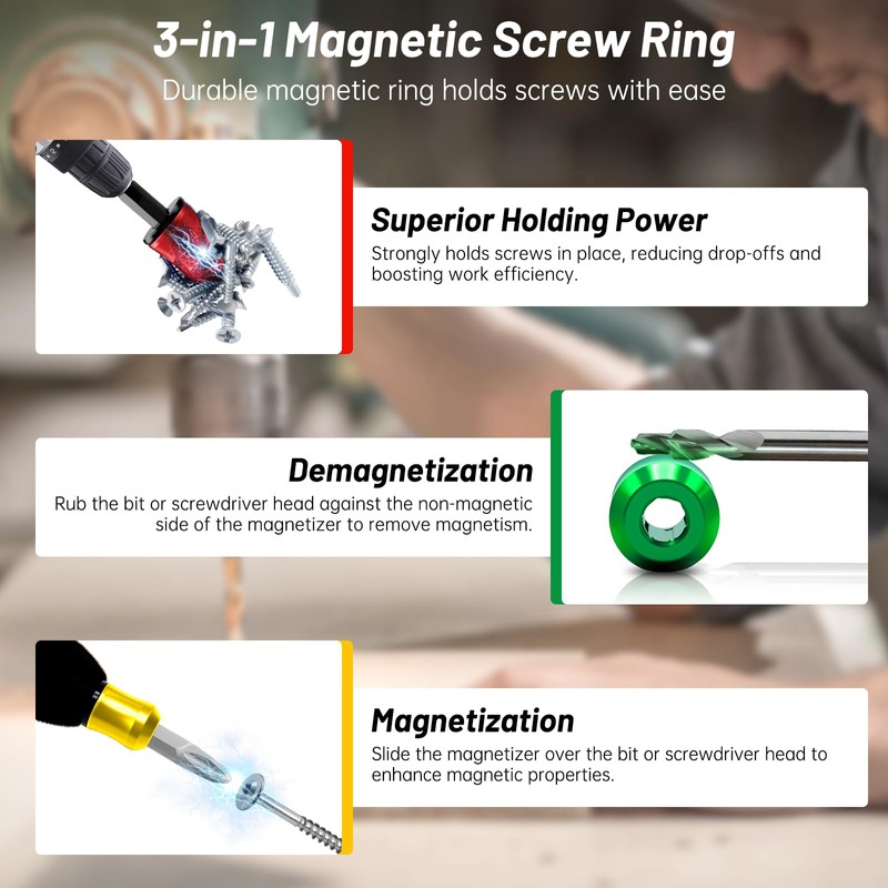 3PCS Magnetic Screw Holder,Strong Screwdriver Head Magnetic Ring for Drill