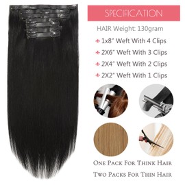Loxxy 18inch Clip in Extensions Real Human Hair Jet Black Seamless Clip ins 130G 7Pcs Invisible Thick Hair Extensions Clip in Human Hair Silky Straight PU Skin Weft #1