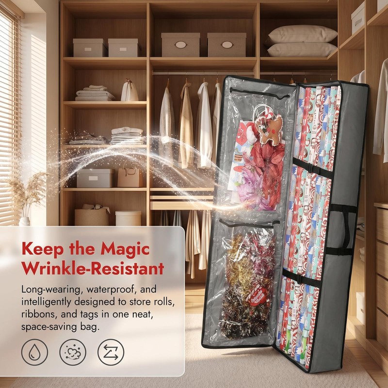 Wrapping Paper Storage Bag, Waterproof Dustproof Gift Wrap Organiser with