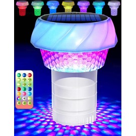 Solar Pool Chlorine Floater Adjustable Release Swimming Pool Chlorine Tablet Floater with Color Changing Floating Dispenser with Romote Control and Timer IP68 Waterproof