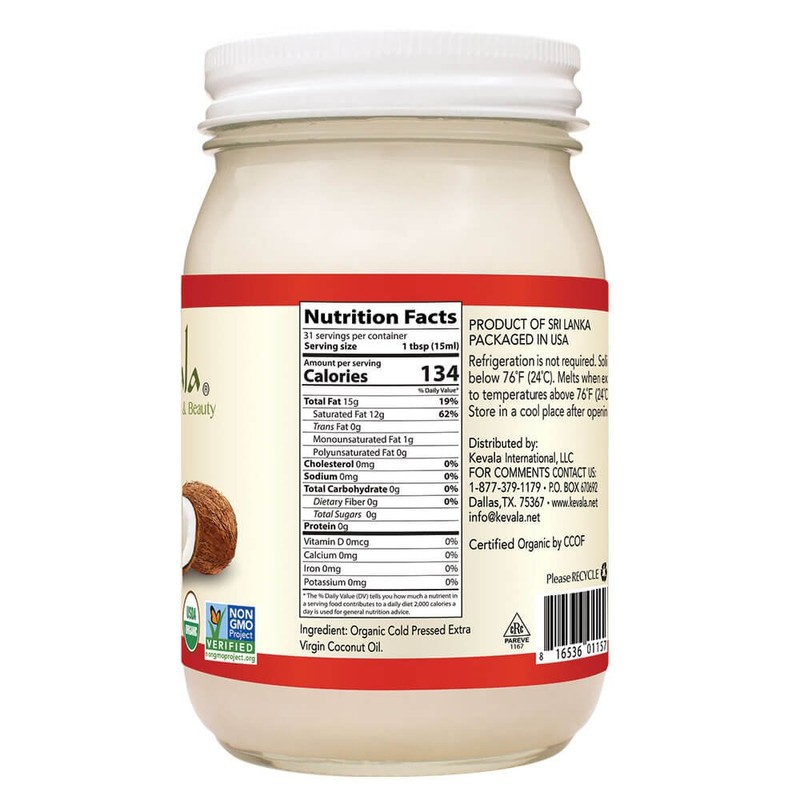 Kevala Organic Raw Coconut Oil, 16 Ounce