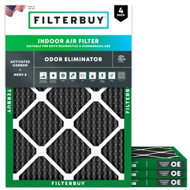 Filterbuy 16x20x1 Air Filter MERV 8 Odor Eliminator (4-Pack), Pleated HVAC AC Furnace Air Filters Replacement with Activated Carbon (Actual Size: 15.50 x 19.50 x 0.75 Inches)