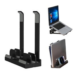 KOMPORY Soporte para Laptop,Soporte para portátil de 3 Ranuras, Soporte Vertical para Computadora PortáTil con Almohadilla Antideslizante de Goma, Estante de PortáTil Multifuncional para TeléFono