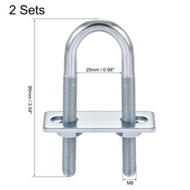 TOP-VIGOR 2 sets M8 Round U-Bolts, 25mm Inner Width 90mm Length Steel U-Bolts with Nut, Plate for Building Installations Mechanical Parts Connection Cehicles Ships