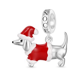 GNOCE Dachshund Dog Christmas Decor Pendant Dangle Charm 925 Sterling Silver Charm Fit Bracelet/Necklace Jewellery Gift for Women Girls Wife Daughter