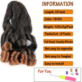 EFFGOCO 20 Inch 8 Packs French Curl Braiding Hair 100g/Pack Bouncy Ombre Brown French Curly Crochet Braids Loose Wavy Braiding Synthetic Hair Extensions for Women (20 Inch, 1B/30)
