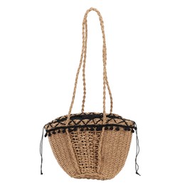 Straw Shoulder Bag Fashion Simple Design Large Capacity Hand Crafted Women Woven Shoulder Bag for Summer Beach Travel Khaki