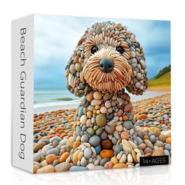 Funny Dog Jigsaw Puzzles 1000 Pieces for Adults, PICKFORU Summer Beach Guardian Dog Puzzle Cute, Interesting Seaside Stone Puppy Theme as Home Decor