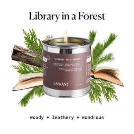 The New Savant Scented Candle - Library in a Forest - Aesthetic Bookish Candle for Home, Pine, Citrus, Patchouli & Leather, Soy Wax Blend, Vegan & Cruelty-Free, 50-Hour Burn Time - 7oz