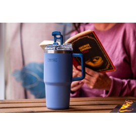 NERTHUS FIH 1435 tazza termica 600 ml blu con coperchio cannuccia ideale per lavoro auto viaggi