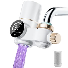 Water Filter Tap with LED Display Faucet Water Tap Filter Drinking Water Filter Purifier for Faucet Home Kitchen Mount Tap Water Filtration System, with 6 Adapters,1 Filter Included