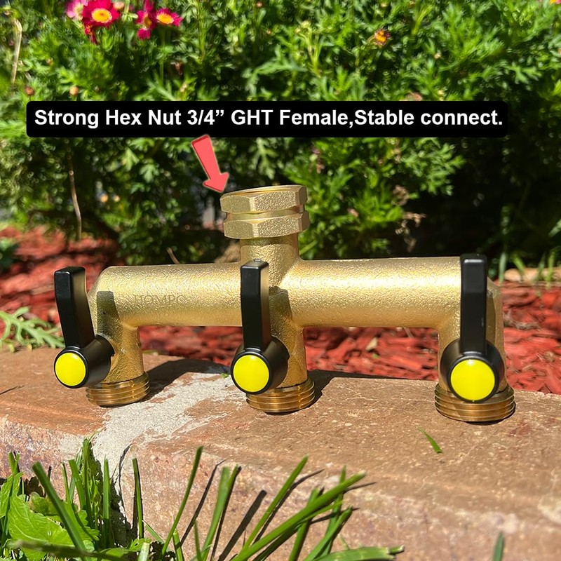 HQMPC Hose Splitter Garden Hose 3 Way Valve Brass Hose