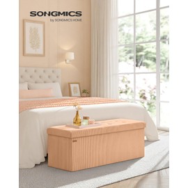 SONGMICS Mazie Collection - Storage Ottoman Bench, Foldable Foot Rest, 15 x 43 x 15 Inches, End of Bed Bench, Storage Chest, Load 660 lb, Living Room, Bedroom, Entryway, Apricot ULSF604O01