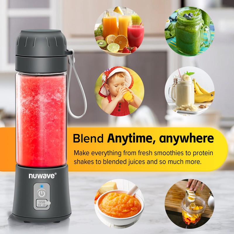 Nuwave Portable Blender with USB-C Rechargeable, 6-Blade for Crushing Ice,