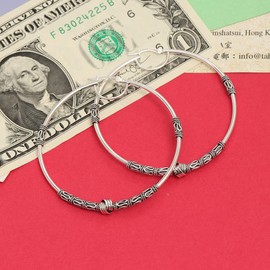 LeCalla Sterling Silver Love Knot Hoop Earrings | Antique Oxidized Large Jewelry | Round Click-Top Balinese Earring Hoops for Women - 60mm