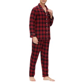 MoFiz Men's Cotton Christmas Pajamas Sets Sleepwear Long Sleeve Button Down Pajamas For Men With Pants Soft Plaid PJ Pants Set With Pockets
