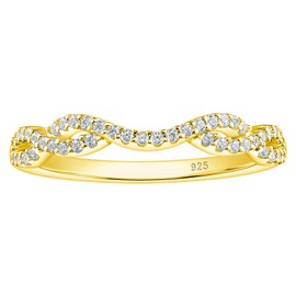 Wuziwen Twisted Infinity Yellow Gold Ring for Women Eternity Rings Wedding Bands Stackable Cubic Zirconia Sz 7