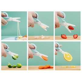 Ceramic Scissors for Baby Food Cutting, Safety Healthy BPA Free Toddler Feeding Shears with Protective Blade Cover and Portable Travel Case-Blue/Grey