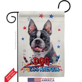 Breeze Decor Patriotic Boston Terrier Garden Flag 2pcs Pack Dog Puppy Spoiled Paw Canine Fur Pet Nature Farm Animal Creature House Banner Small Yard Gift Double-Sided, Made in USA