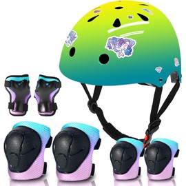 ETEETOW Adjustable Gradient Color Kids/Toddler Bike Helmet for 1-2-3-5-8-14 Years Boys Girls,Skateboard Helmet with Knee and Elbow Pads Wrist Guard Roller Skates,Cycling,Skating Scooter Longboard