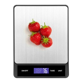 Alyvisun Digital Kitchen Scales, 5kg-1g Electronic Cooking Scales with 6 Units, Tare Function and LCD Slanted Display, Stainless Steel Food Weighing Scale