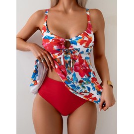 Aidonger Tankini Swimsuit for Women Tummy Control Two Piece Bathing Suit V Neck Flowy Swimwear Top with Bottom