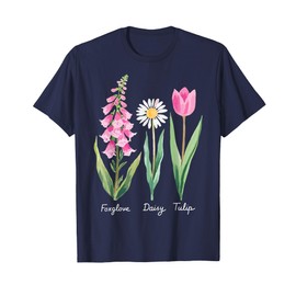 Vintage Floral Plant Foxglove Daisy Tulip Flower Girl Mom T-Shirt