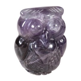 SUNYIK Pack of 2 Hand Carved Owl Pocket Statue Polished Crystal Bird Sculpture Home Office Decoration for Anxiety Meditation, Amethyst