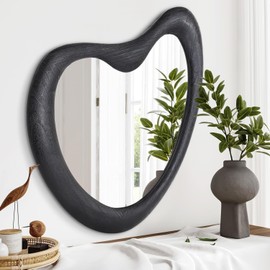 HLFMVWE Black Asymmetrical Mirror Irregular Wall Mirror Modern Wood Frame Unique Shape Wall Mounted Vanity Artistic Mirror Decorative for Living Room Bedroom Bathroom Entryway Hallway Large 20"x16"