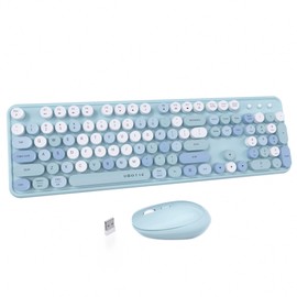 UBOTIE Colorful Computer Wireless Keyboard Mouse Combos, Typewriter Flexible Keys Office Full-Sized Keyboard, 2.4GHz Dropout-Free Connection and Optical Mouse (Blue-Colorful)