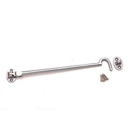10" (250mm) Satin Chrome Heavy Duty Brass Cabin Hook & Eye Silent Catch/Latch/Holder/Back Gate/Shed/Patio Door