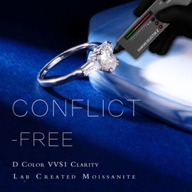 MOOSEA Moissanite Rings for Women, 1.5ct Oval Cut D Color VVS1 Clarity Lab Created Moissanite Wedding Rings 14K White Gold Vermeil Double Claw Moissanite Engagement Rings for Women Gifts