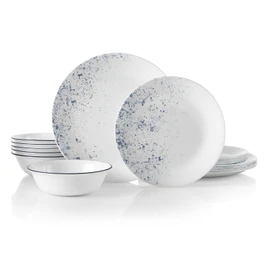 Corelle Vitrelle 18-Piece Service for 6 Dinnerware Set Triple Layer Glass and Chip Resistant, Lightweight Round Plates and Bowls Set, Indigo Speckle